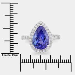 مملوكة مسبقًا 4.06 cts Tanzanite and Diamond 14K White Gold Halo Ring US Size 7