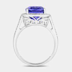 مملوكة مسبقًا خاتم هالو من التنزانيت والألماس بوزن 5.11 قيراط من الذهب الأبيض عيار 14 ومقاس أمريكي 7