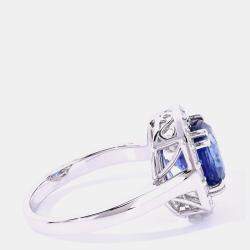 Pre Owned 3.35 cts Ceylon Blue Sapphire and Diamond 18K White Gold Halo Ring US Size 7