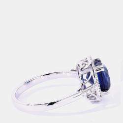 Pre Owned 2.77 cts Ceylon Blue Sapphire and Diamond 18K White Gold Halo Ring US Size 7
