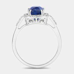 Pre Owned 2.77 cts Ceylon Blue Sapphire and Diamond 18K White Gold Halo Ring US Size 7