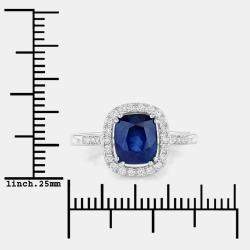 Pre Owned 2.77 cts Ceylon Blue Sapphire and Diamond 18K White Gold Halo Ring US Size 7