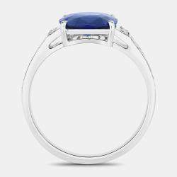 مملوكة مسبقًا خاتم بريدج من الياقوت الأزرق السيلاني والألماس بوزن 3.11 قيراط من الذهب الأبيض عيار 18 ومقاس أمريكي 7