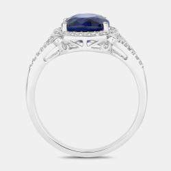 Pre Owned خاتم وعد من الياقوت الأزرق السيلاني والألماس بوزن 3.38 قيراط من الذهب الأبيض عيار 18 ومقاس أمريكي 7