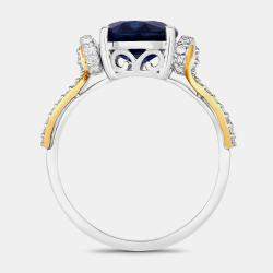 مملوكة مسبقًا خاتم من الياقوت الأزرق السيلاني والألماس بوزن 3.78 قيراط من الذهب الأبيض والأصفر عيار 18 ومقاس أمريكي 7