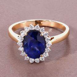 مملوكة مسبقًا 2.36 cts Ceylon Blue Sapphire and Diamond 18K Yellow Gold Halo Ring US Size 7