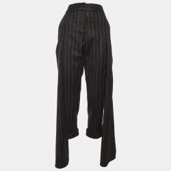 Pre Owned Hellessy Black Pin Striped Wool Overlay Detail Cropped Trousers M/Waist 32"