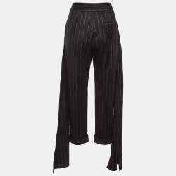 Pre Owned Hellessy Black Pin Striped Wool Overlay Detail Cropped Trousers M/Waist 32"