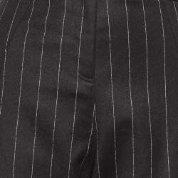 Pre Owned Hellessy Black Pin Striped Wool Overlay Detail Cropped Trousers M/Waist 32"