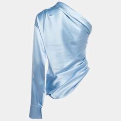 Hellessey Blue Silk Satin Ruched One Shoulder Paley Top M