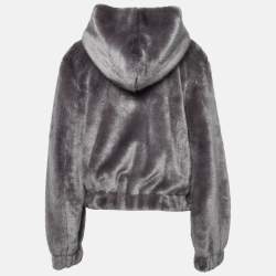Helmut Lang Seal Grey Faux Fur Zip-Up Bomber Jacket M