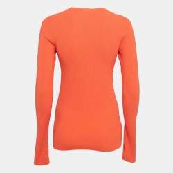 Pre Owned Helmut Lang Orange Rib Knit Crew Neck Jumper S 