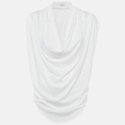 Pre Owned Helmut Lang White Jersey Asymmetric Top M