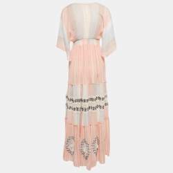 Pre Owned Hemant & Nandita Multicolor Cotton Lace Detail Maxi Dress XS