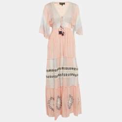 Pre Owned Hemant & Nandita Multicolor Cotton Lace Detail Maxi Dress XS