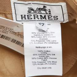 Hermes Camel Beige Davis H Sellier Cotton Baseball Cap Size 57