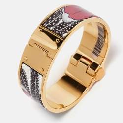 Pre Owned Hermes  Charnière Baobab Cat Hinged Enamel Gold Plated Bracelet