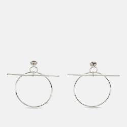 Pre Owned Hermes Loop Sterling Silver Medium Model Earrings