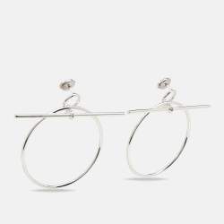 Pre Owned Hermes Loop Sterling Silver Medium Model Earrings