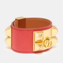 Hermès Collier De Chien Red Leather Gold Plated Bracelet
