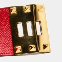 Pre Owned Hermès Kelly Dog Red Leather Gold Plated Bracelet