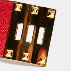 Pre Owned Hermès Kelly Dog Red Leather Gold Plated Bracelet