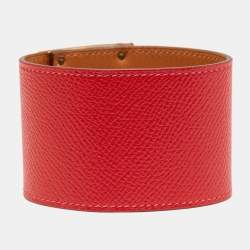 Pre Owned Hermès Kelly Dog Red Leather Gold Plated Bracelet