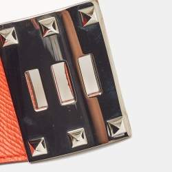 Pre Owned Hermes Kelly Dog Orange Leather Palladium Plated Bracelet