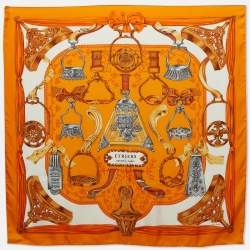 Pre Owned Hermes Orange Silk Twill Etriers Scarf
