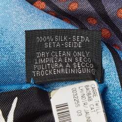 Pre Owned Hermès Blue Printed Silk Baobab Cat Square Scarf