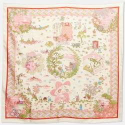 Hermes Pink Printed Silk Ballade De Heian Scarf