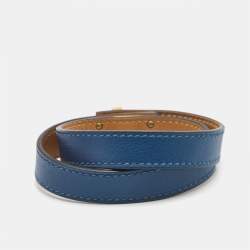 Pre Owned Hermes Kelly Double Tour Navy Blue Leather Gold Plated Bracelet