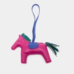 Hermes Rose Pourpre/Malachite/Bleu Electrique Milo Leather GriGri Rodeo Bag Charm MM