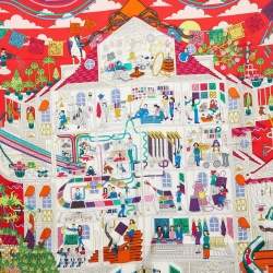 Hermes Red La Maison Des Carrés Silk Scarf