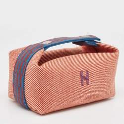 Hermes Rouge/Bleu H Natte Merino Wool Small Bride-a-Brac Pouch