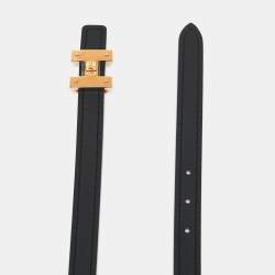 Hermes Noir/Orange Swift and Epsom Leather H Buckle Reversible Belt 75 CM