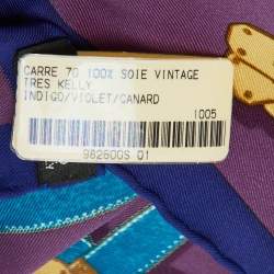 Pre Owned Hermes Purple/Indigo Tres Kelly Silk Scarf