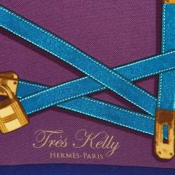 Pre Owned Hermes Purple/Indigo Tres Kelly Silk Scarf