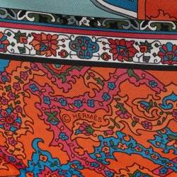 Pre Owned Hermès Orange/Cobalt Geant Twill Silk Tapis Persans Scarf