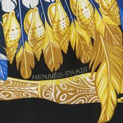 Hermes Black Danse Pacifique Print Silk Twill Scarf 