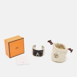 Hermès Collier De Chien Medor Gaine Leather Palladium Plated Cuff Bracelet