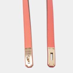 Pre Owned Hermes Orange Field Epsom Leather Rose Gold Finish Kelly 18 Belt Adjustable