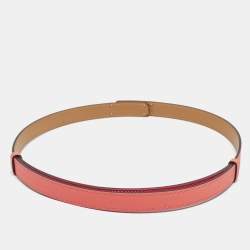 Pre Owned Hermes Orange Field Epsom Leather Rose Gold Finish Kelly 18 Belt Adjustable
