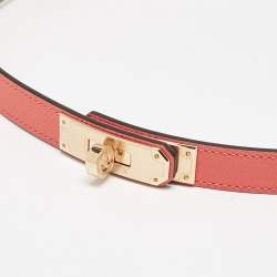 Pre Owned Hermes Orange Field Epsom Leather Rose Gold Finish Kelly 18 Belt Adjustable
