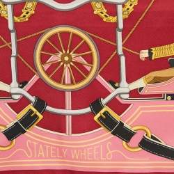 Pre Owned Hermès Red Silk Stately Wheels scarf 90