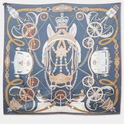 Hermès Bleu Silk Stately Wheels Scarf