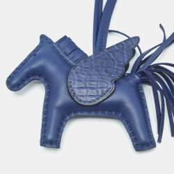 Pre Owned Hermes Bleu Saphir Milo Leather and Alligator Touch Grigri Rodeo Pegase Bag Charm PM