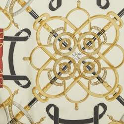 Pre Owned Hermès Caramel Brown/Off-White Eperon D'Or Print Silk Square Scarf 