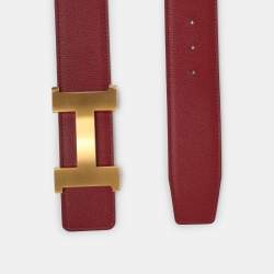 مملوكة مسبقًا Hermes Bordeaux/Off White Epsom Leather Reversible Constance Belt 95 cm