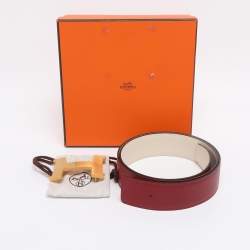 مملوكة مسبقًا Hermes Bordeaux/Off White Epsom Leather Reversible Constance Belt 95 cm